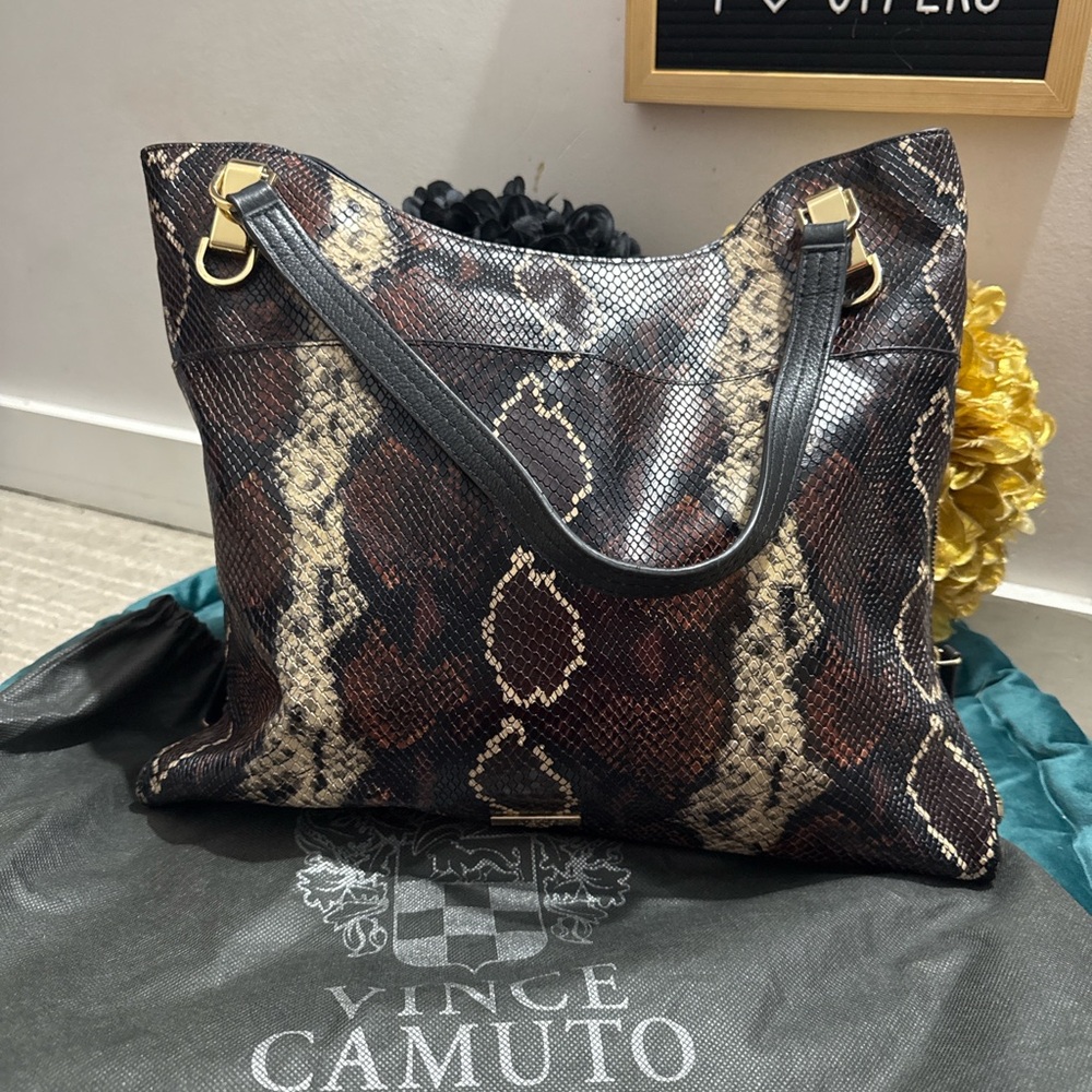 Vince Camuto Snake Print Shoulder Bag in Pine Cone Multi